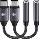 Stouchi USB C to 3.5mm Audio Adapter (2 Packs) Type C Headphone Dongle Jack Cable Cord Hi-Fi DAC Chip for iPhone 17/16 /15, Pixel 9/8 /7/6, iPad, Samsung Galaxy S25 S24 S23 Ultra - Grey