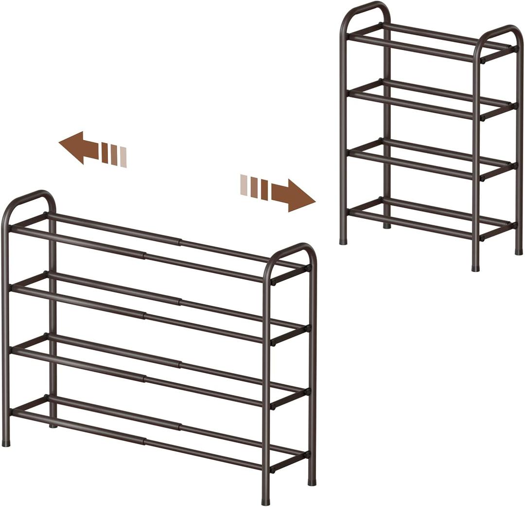 Gonfoam 4-Tier Expandable Shoe Rack,Adjustable Shoe Shelf Storage Organizer Heavy Duty Metal Free Standing Shoe Rack for Entryway Closet Doorway (Bronze)