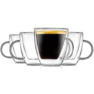 Double Walled Glass Espresso Cups - 5.2 Fluid Oz Premium Insulated Borosilicate Glass Coffee Mugs for Hot & Cold Drinks - Dishwasher Safe, Set of 4