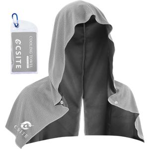 CSITE Cooling Hoodie Towels, Instant Cooling Towels for Neck and Face, UPF 50 Sun Protection, Ice Towel for Hot Weather, Head Towel for Sports, Camping, Cycling & More Activities (Light Gray)