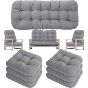 Youyole 7 Pcs Wicker Chair Cushions Set, 44 x 19'' Outdoor Waterproof Loveseat Bench Cushion with 6 U Shaped Chair Cushions for Wicker Garden Porch Swing Furniture Seat Sofa Couch(Gray)