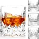 Whiskey Glasses Set of 4-7 OZ Thick Bottom Rocks Glasses with 4 Unique Engraved Designs, Old Fashioned Glasses for Scotch, Bourbon, Cocktail Drinks - Anniversary, Birthday Gifts for Men