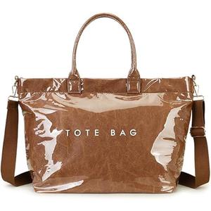 GISMTR Large PVC Tote Bag for Women Letters Print Handbags Kraft Paper Shoulder Bag for Work Travel