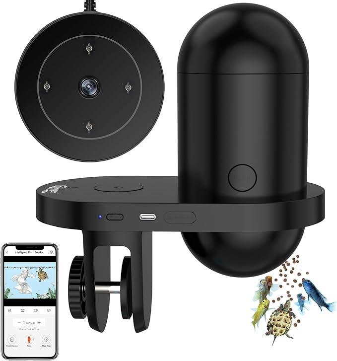 hygger WiFi Automatic Fish Feeder for Aquarium, Smart App Control Auto Fish Food Dispenser with Camera and Timer, Vacation Feeder with 230ml Large Capacity and USB Cable for Turtle Betta Koi Tank