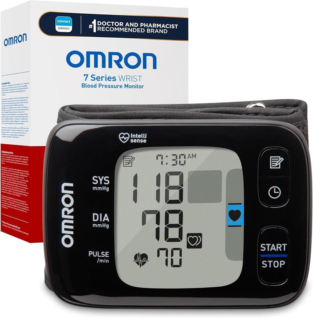 OMRON 7 Series Wireless Wrist Blood Pressure Monitor for Home Use - #1 Doctor & Pharmacist Recommended Brand - Clinically Validated - Connect App (Black)