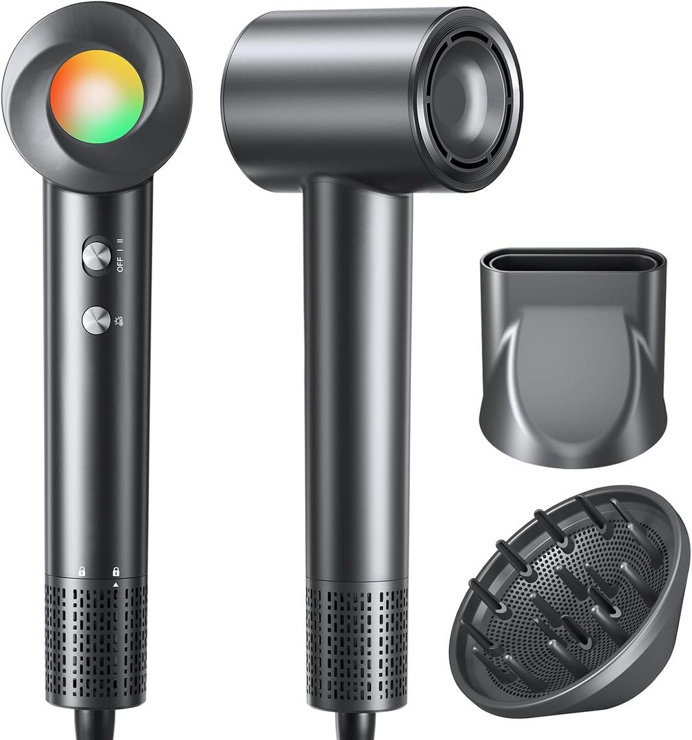 Hair Dryer, 160000 RPM Ionic Hair Dryer Portable Lightweight Blow Dryer with 500 Million Negative Ions, Fast-Drying, Lightweight and Quiet with Diffuser & Nozzle, Perfect for Home and Travel-Black
