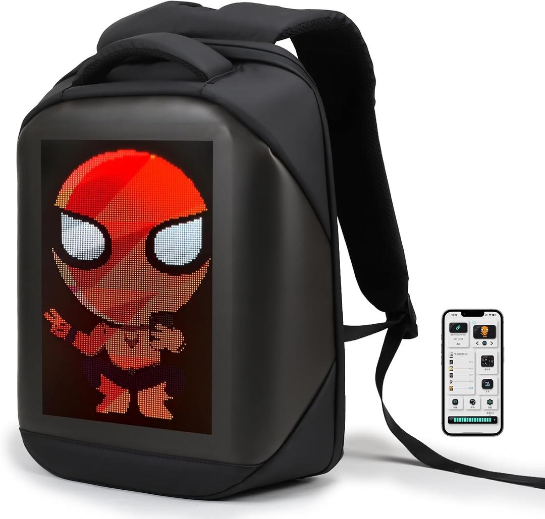 LED Backpack with App Control,16 Inch DIY Pixel Art Animation Programmable Screen Laptop Backpack,Travel, Motorcycle Backpack, Medium