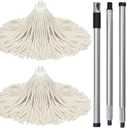 Matthew Cleaning Cotton Mop for Hardwood Floor Cleaning,Stainless Steel Spin 54" Handle w/Swivel Hang Cap for Easy Storage(2 Mop Heads w/1 Handle)-Medium