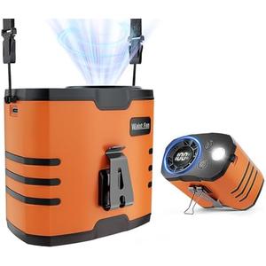 Portable 4 in1 Waist/Neck/Desk Fan with light and LED Display,10-Speed ​​16000RPM, 40H Runtime Cooling Personal Waist Belt Fan Clip on, Hands-Free Hanging Neck Fan for Outdoors, Hiking, Jobsite (Orange)