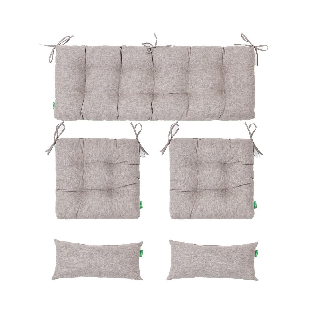 STillcomsy Outdoor Wicker Chair Cushions of 5Pieces,Tufted Patio Bench Cushions & 2Seat Cushions with Ties,2Lumber Pillows,Waterproof Cushions for Patio Furniture -Tan/Taupe