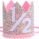 2 x Half Birthday Party Crown for Babies, Glitter 1/2 Birthday Rainbow Crown Hat Cute 6 Months Decorations for Party Photo Prop