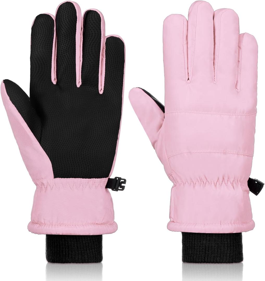 Boao Kids Winter Ski Gloves Waterproof Warm Snow Mittens Full Finger Gloves for Toddlers Infants (3 - 6 Years, Pink)