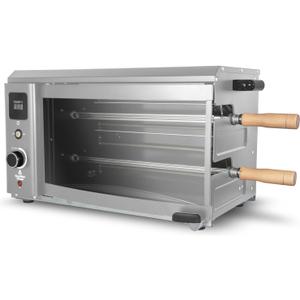 Brazilian Flame Indoor or Outdoor Rotisserie Grill Roaster with 2 Auto Rotating Skewers for Rotisserie Chicken, Steak, Fish, Brazilian Style BBQ, Electric Rotisserie Oven for Apartment or Home (Silver)