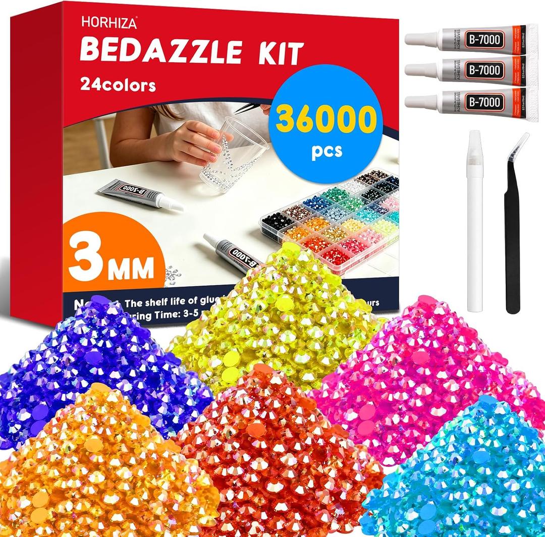 36000Pcs Resin Jelly Rhinestones for Bedazzling Kit, 1 Pack + 3 Pcs Glue
