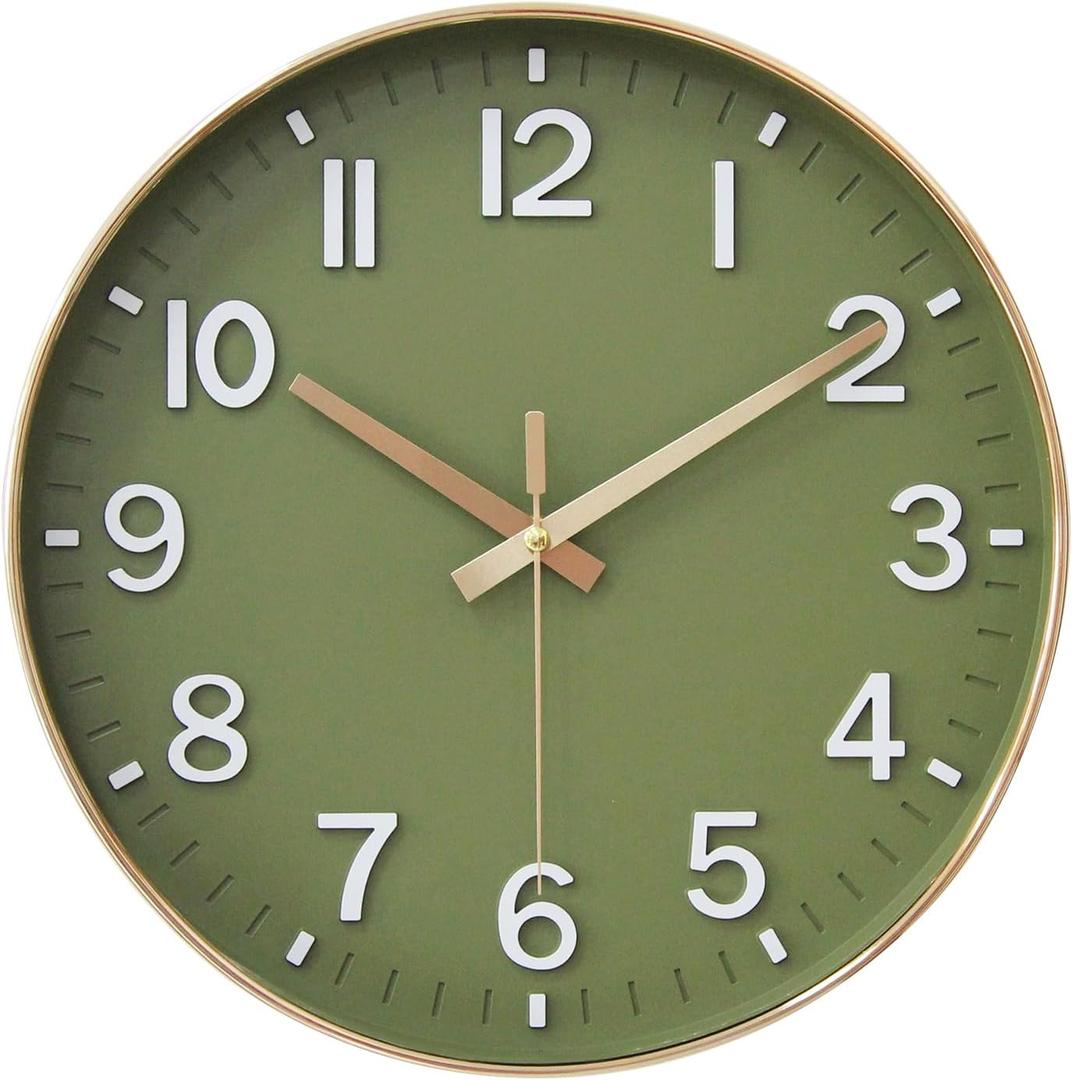 HZDHCLH Wall Clocks Battery Operated,12 inch Silent Non Ticking Modern Wall Clock for Living Room Bedroom Kitchen Office Classroom Decor (Olive Green and Gold) HZDHCLH Wall Clocks Battery Operated,12 inch Silent Non Ticking Modern Wall Clock for Living Room Bedroom Kitchen Office Classroom Decor (Olive Green and Gold)
