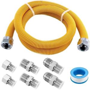 AMI PARTS 48" Flexible Gas Line Kit Yellow Coated, Gas Hose Connector Kit for Dryer, Stove, Water Heater,5/8" OD(1/2" ID) Stainless Steel Gas Line with Connector 1/2" MIP &1/2"FIP & 3/4"MIP Fitting