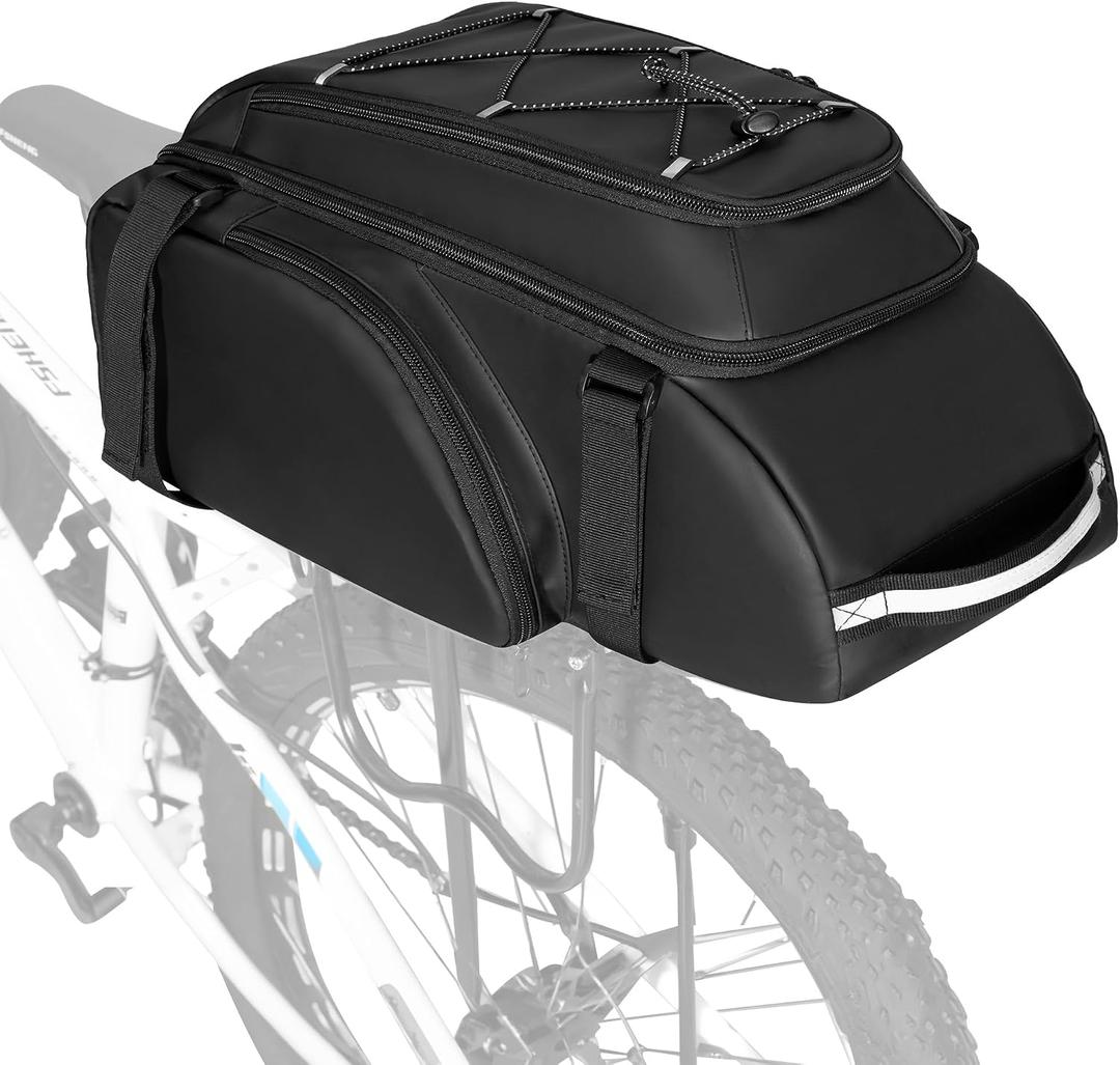 Smasrob Bicycle Bags for Bikes Rear Rack, Convetible Bike Trunk Bag, Black | Double Shoulder Straps and Night Reflective Strips, for Cycling, Commuting, Travel and More