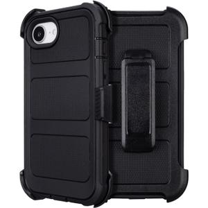 for Defender iPhone 16e Case with Belt Clip,Holster for 16e Phone Case with Kickstand,for Heavy Duty iPhone16e PhoneCase Rugged 2 Layers of Sturdy,Anti-Drop for iPhone 16 e Cases Protective(Black)