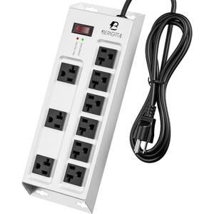 Magnetic Heavy Duty 20A Power Strip with Surge Protector, 9-Outlet Metal Junction Box with 6FT 12/3 Gauge Cord, for Garage, Workshop & Appliance (Silver)