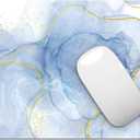 Mouse Pad with Stitched Edges - Elegant Marble Mousepad for Women, 9.25 x 7.75 inch Washable Square Desk Pad, Non-Slip Rubber Base, Office Home Laptop Accessories - Blue Marble