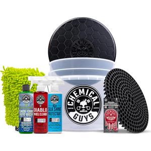 Chemical Guys 8-Piece Arsenal Builder Car Wash Kit - Includes Bucket, Dirt Trap, Lid, Wash Mitt, Air Fresheners & (3) 16 oz Car Care Chemicals, Complete Cleaning Kit for Trucks, SUVs & More