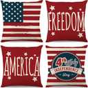 Tosewever 4th of July Decorations Pillow Covers 20x20 inch Set of 4, Independence Day Memorial Patriotic Freedom Stars Stripes Cushion Case for Sofa Couch Bed Home Outdoor Car (20" x 20", Red/Stripes)