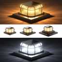 Solar Post Light 4 Packs with Two Light Modes, Includes 4x4, 5x5 and 6x6 Base for Vinyl/Wooden Posts, Bright 16 LEDs Cap Lights Decorate Deck, Patio, Porch, Fence (Black)