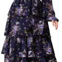 EYWOL Womens Plus Size Floral Tiered Ruffle Long Sleeve Evening Party Wedding Guest Dress, XXL
