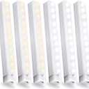 6 Pack Motion Sensor Under Cabinet Light, Magnetic Rechargeable 2 Color Under Counter Light, 8 Inch LED Closet Light for Stair Bedroom Cupboard