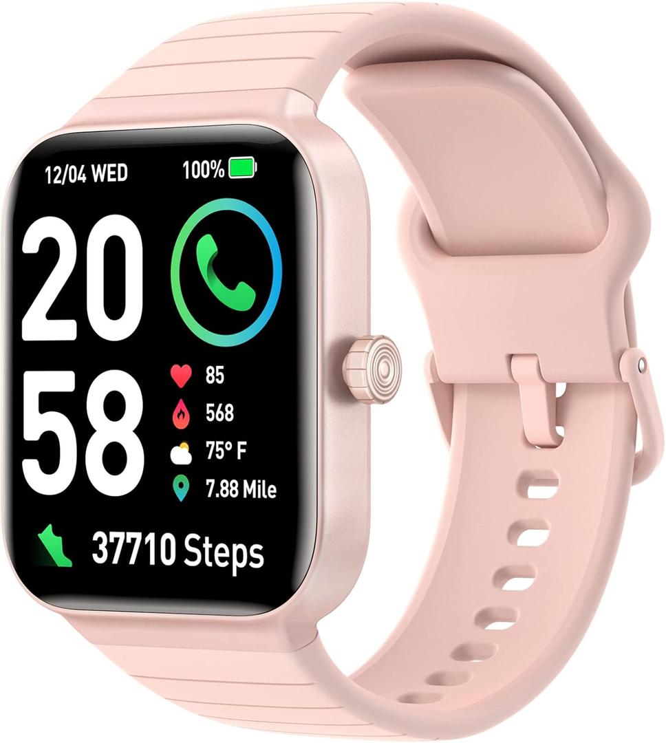 Fitpolo Smart Watch for Women,1.8 Touchscreen, Bluetooth Call, Alexa Built-in,24/7 Heart Rate, SpO2 Monitor, IP68 Waterpoof, Step Counting, Sleep Tracking, Fitness Tracker Watch for iPhone Android (Light Pink)