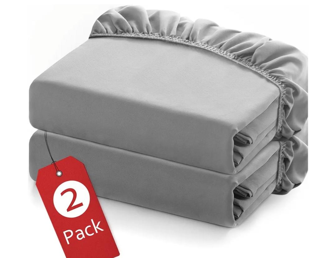 2-Pack Pure Cotton Fitted Sheet Twin Size,Deep Pocket  Cotton Fitted Sheet (2pcs, Twin, Gray)