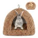 YUEPET Rabbit Bed and Hideout, Warm Calming Cave Bed for Ferrets, Guinea Pigs, Hamsters and Other Small Animals (Grey, Coffee)