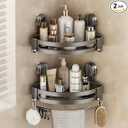 VOLPONE Corner Shower Caddy Suction Cup, 2 Pack Shower Shelves No Drilling, Showers Organizer Storage with Towel Bar & Removable Hooks, Bathroom Shower Shelf Rack for Inside Showers