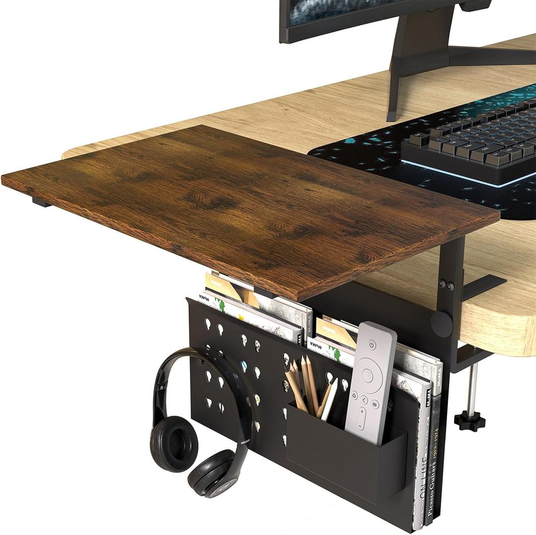 Desk Side Storage, No Drill Laptop Holder, Desktop Organizer with 20 lbs Heavy Duty, 14.9 Inches Desktop Extender Shelf, Table Hanging Storage, Desk Shelf for Office, Home