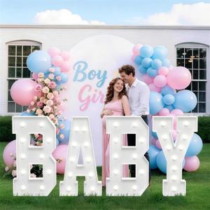 4FT Baby Marquee Letters, Baby Letters for Baby Shower Decorations for Girl Boy, Large Light Up Letter 4 Feet Tall for Gender Reveal Party Supplies, Colorful Sign, Backdrop