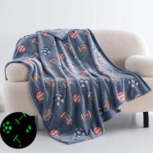 QSTEHEML Soccer Valentines Day Gifts for Boys,Football Gifts Toys for Kids Boys Age 3-12 Years Old,Glow in The Dark Blanket for Teen, Son, Birthday Gifts Luminous Throw Blanket 50"60"