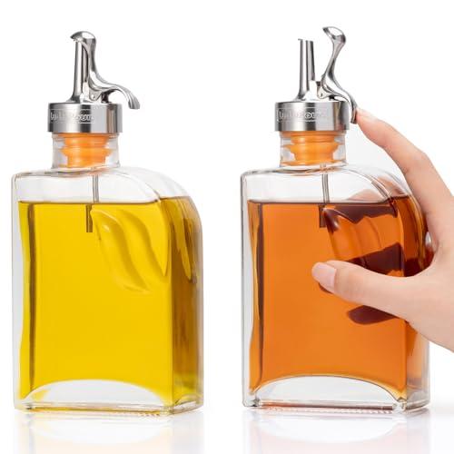 Lu-lupour Glass Olive Oil Dispenser Bottle for Kitchen,Oil & Vinegar Dispenser Set, Coffee Syrup Bottles with Stainless Steel Pourers