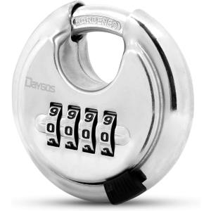 DAYGOS 4 Digit Combination Disc Padlock with Hardened Steel Keyless Heavy Duty Combo Lock for Sheds,Fence,Storage Unit,Trailer,Moving Cube(3/8-in Shackle) (Silver)