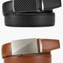 CHAOREN Leather Ratchet Belt Men 2 Pack - Customizable Fit, Effortless Style (35mm) (36" to 42" Waist Adjustable, Black - Carbon Fiber/Tan)