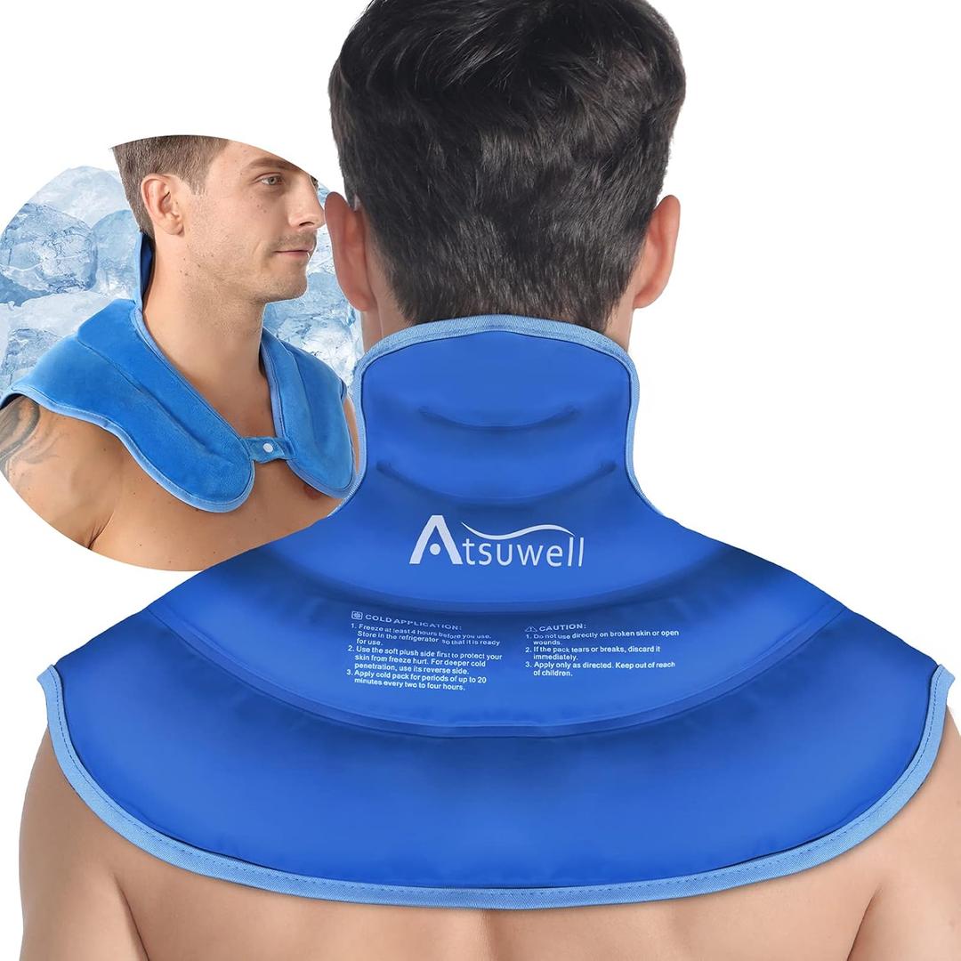 Atsuwell Ice Pack for Neck and Shoulder Cold Compression, Shoulder Ice Packs Reusable Gel Pack, Large Upper Back Cold Pack Wrap for Neck, Back, Hip, Blue