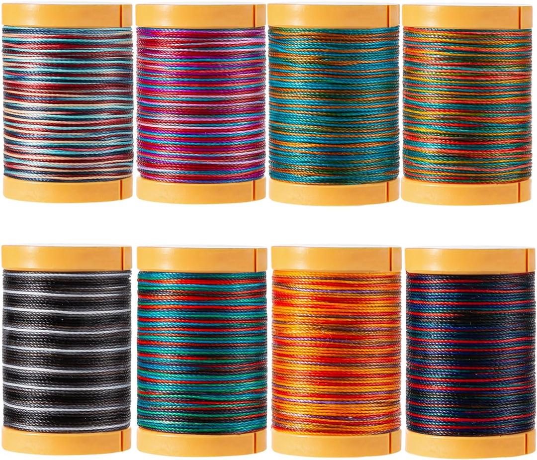 Variegated Waxed Polyester Thread -8 Deep Ombre Colors - 0.5mm Wax String for DIY Bracelets, Straps, Micro Macrame, Jewelry Making, Knotting, Beading, Braiding, Binding - 82 Yards/Spool