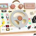 Joyreal Toddler Busy Board with LED Lights, Steering Wheel, Sounds, Montessori Toys for 1+ Year Old, Fidget Board Sensory Travel Toy, Gifts for Boys and Girls