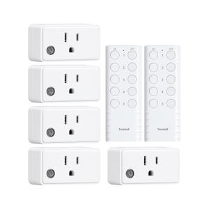 Remote Control Outlet, 200FT Long Range Wireless Light Switch, Mini Remote Outlet Plug, 15A/1875W High-Power for Lamps, Lights, Household Appliances, FCC & ETL Listed (5 Outlets + 2 Remotes)
