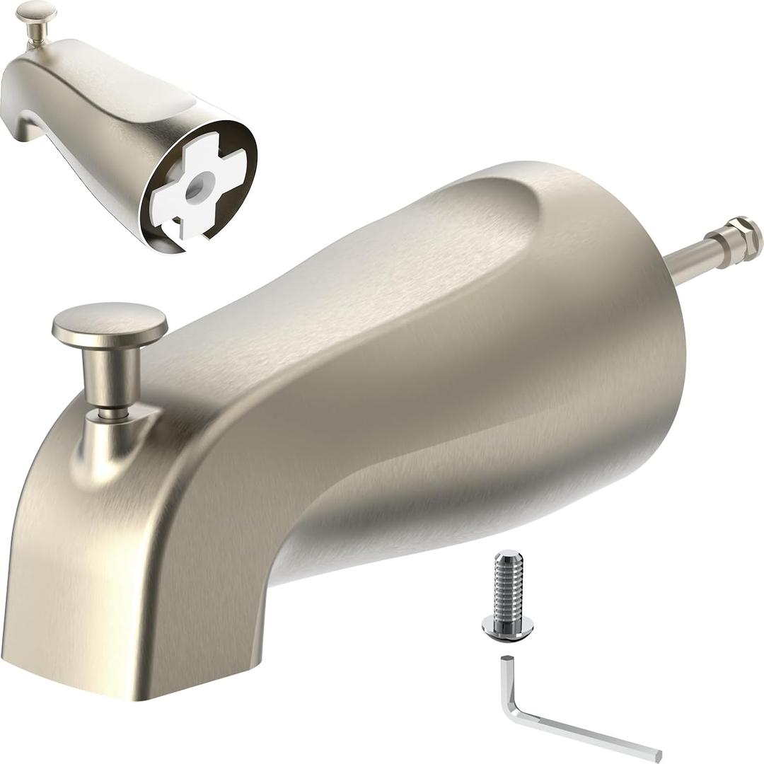 Bathtub Tub Spout with Diverter 5 Inch Universal Front Diverter Tub Faucet Replacement, Metal Brushed Nickel Finish, 1/2 Inch Copper Pipe Connection, Bath Spout for Shower and Bathtub
