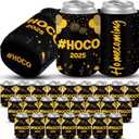 24 Pcs 2025 Homecoming Party Decorations Hoco Can Cooler Sleeve Drink Sleeves for 12 oz Beverage Can Black Gold for Welcome Back to School Homecoming Celebration Supplies