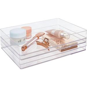 STORi SimpleSort 2-Piece Stackable Clear Drawer Organizer Set | 12" x 9" x 2" Rectangle Trays | Wide Makeup Vanity Storage Bins and Office Desk Drawer Dividers | Made in USA