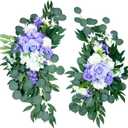 Petalivebioom Artificial Wedding Arch Flowers (Pack of 2), White Wedding Flowers for Wedding Welcome Ceremony Sign, Faux Floral Swags, Banquet and Reception Backdrop Floral Decoration (White & Purple)