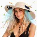 Suhine Solar Fan Hat with 2 Fans Extra Wide Brim Outdoor Women Men Solar Powered Fishing Sun Hats UPF 50+ UV Protection, 5.9 Inch Hat Brim, Khaki