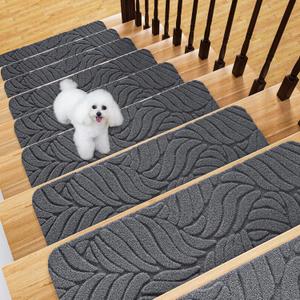 Stair Treads Non Slip for Wooden Steps, 8" X 30" (15-Pack) Stair Runner Carpet Treads Indoor with Reusable Adhesive, Stairslide Carpets Rugs Safety Mats for Elders, Kids & Dogs, Grey