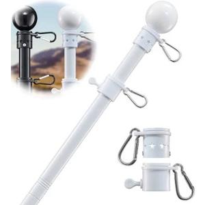 QWORK Flag Poles for Outside House, 5ft Stainless Steel Flagpole with 360 Rotating Anti-Wrap Rings, Two-Position Bracket Holder, Rust Resistant, 2 Pcs
